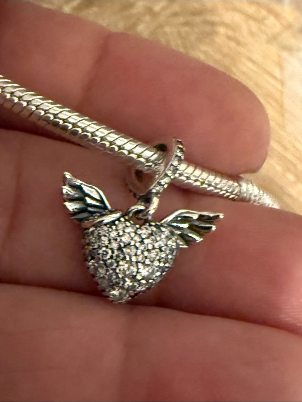 Pandora Silver Pave Winged Heart Charm - Silver